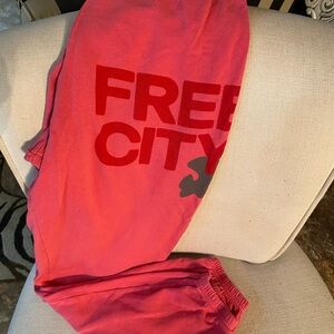 Freecity pink coral Sweatpants s small free city pants drawstring